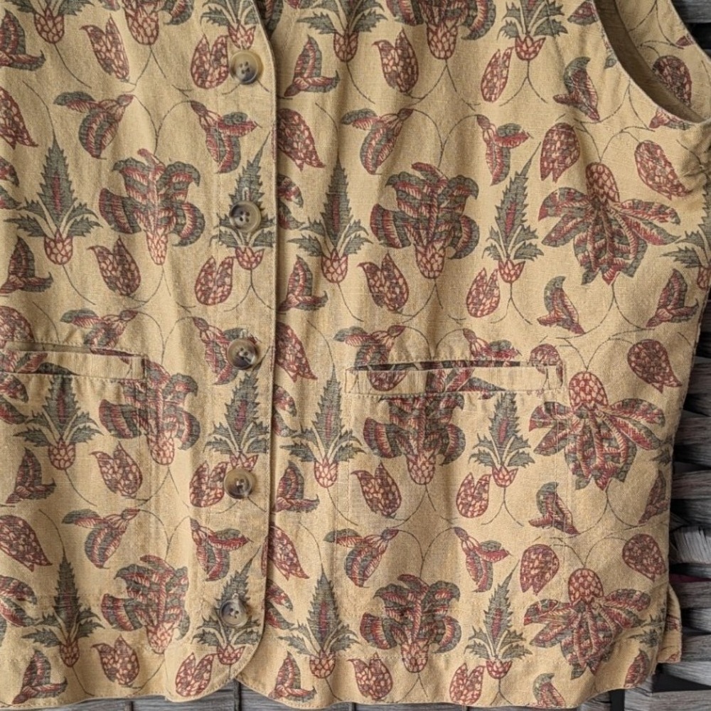Vtg 90s Eddie Bauer Vest Tan Floral Botanical Print Button Up Womens Sz L Boho - Picture 3 of 7
